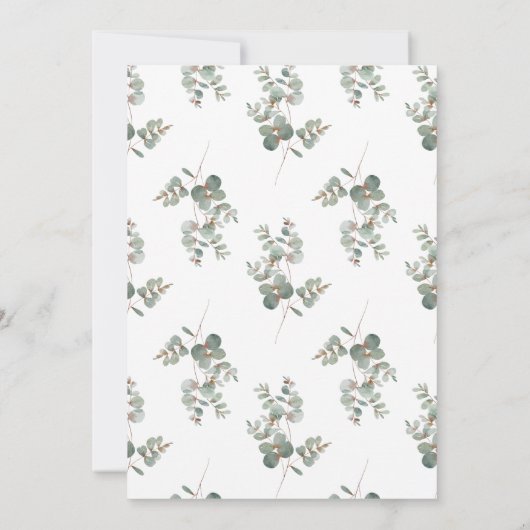 Moderne eenvoudige eucalyptus bruiloft kaart (Achterkant)