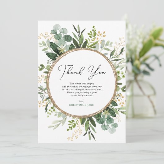 Moderne eenvoudige Eucalyptus Greenery-Baby shower Bedankkaart (Staand voorkant)