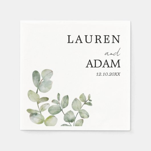 Moderne eenvoudige eucalyptus groen bruiloft servet (Voorkant)