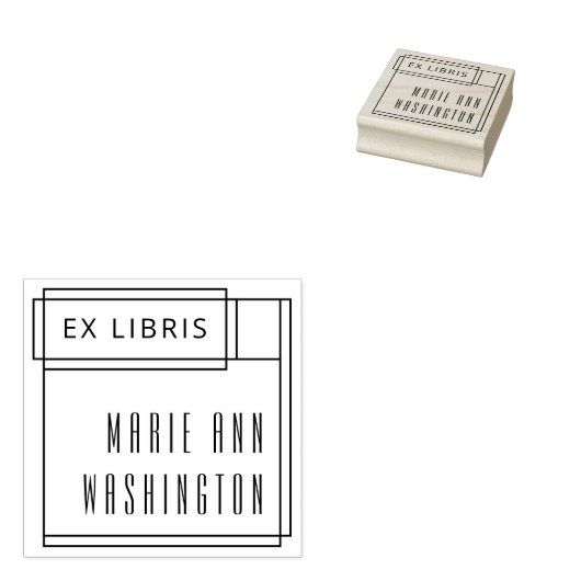 Moderne, eenvoudige Ex Libris Bookplaat Rubberstempel (Gestempeld)