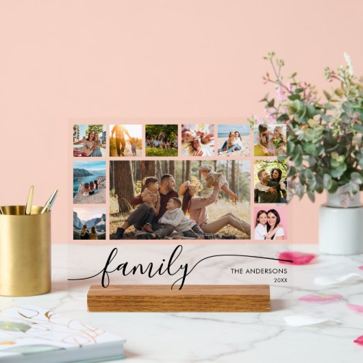 Moderne Eenvoudige Familie Fotocollage Acryl Bord (Huwelijk)