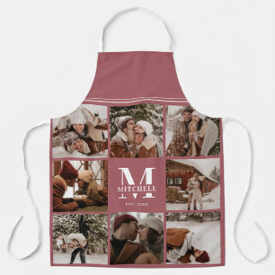 Moderne Eenvoudige Familie Fotocollage met monog Schort