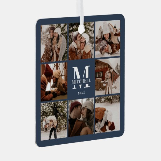 Moderne Eenvoudige Familie Fotocollage | Monogram  Metalen Ornament (Voorkant Rechts)