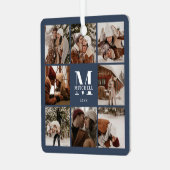 Moderne Eenvoudige Familie Fotocollage | Monogram Metalen Ornament (Voorkant links)