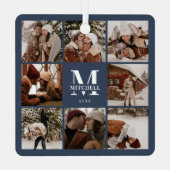 Moderne Eenvoudige Familie Fotocollage | Monogram Metalen Ornament (Achterkant)