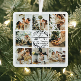 Moderne Eenvoudige Familie Fotocollage | Monogram  Metalen Ornament