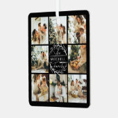 Moderne Eenvoudige Familie Fotocollage | Monogram Metalen Ornament (Voorkant links)