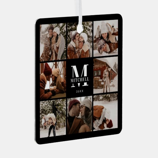 Moderne Eenvoudige Familie Fotocollage | Monogram  Metalen Ornament (Voorkant Rechts)