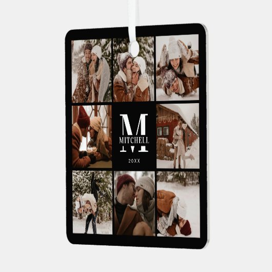 Moderne Eenvoudige Familie Fotocollage | Monogram  Metalen Ornament (Voorkant links)