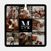 Moderne Eenvoudige Familie Fotocollage | Monogram  Metalen Ornament (Achterkant)