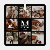 Moderne Eenvoudige Familie Fotocollage | Monogram  Metalen Ornament (Voorkant)