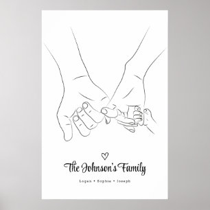 Moderne eenvoudige familie Holding Hand Line Art P Poster