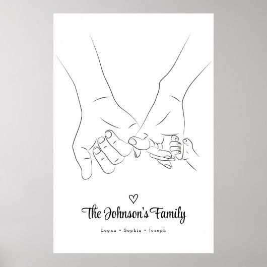 Moderne eenvoudige familie Holding Hand Line Art P Poster (Voorkant)