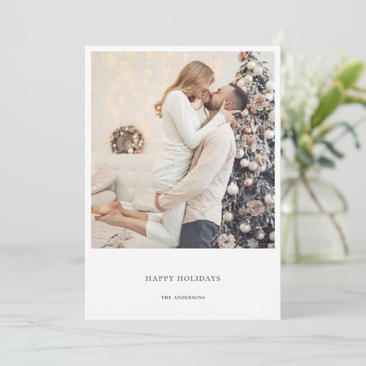 Moderne Eenvoudige Familie Kerstfoto Feestdagenkaart (Staand voorkant)