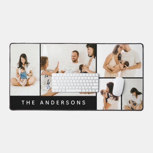 Moderne eenvoudige familiefoto Collage Naam Bureaumat (Keyboard & Muis)