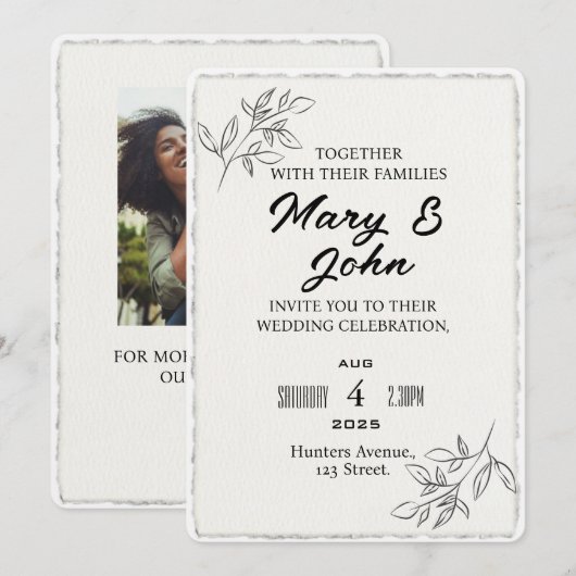 Moderne Eenvoudige Faux Deckled-Edge Huwelijksuitn Kaart (Voorkant / Achterkant)