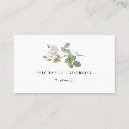 Moderne  eenvoudige Floral White Rose Visitekaartje (Voorkant)