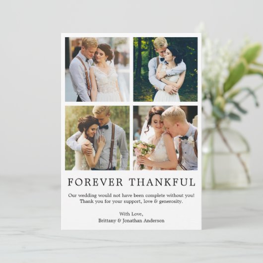 Moderne, eenvoudige forever dankzij 4 foto's bedankkaart (Staand voorkant)