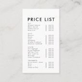 Moderne eenvoudige formele elegante prijslijst visitekaartje (Voorkant)