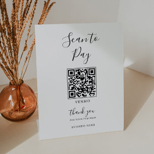 Moderne eenvoudige formele kalligrafie QR-scan om Reclamebord Met Voetstuk