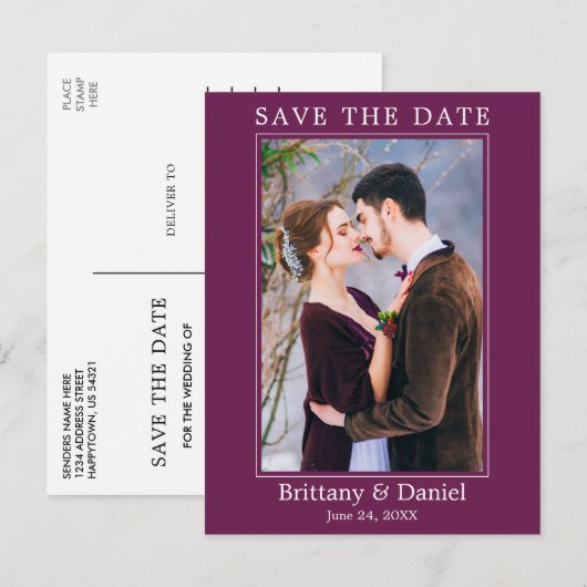 Moderne eenvoudige foto bespaart het datumchassis briefkaart (Voorkant / Achterkant)