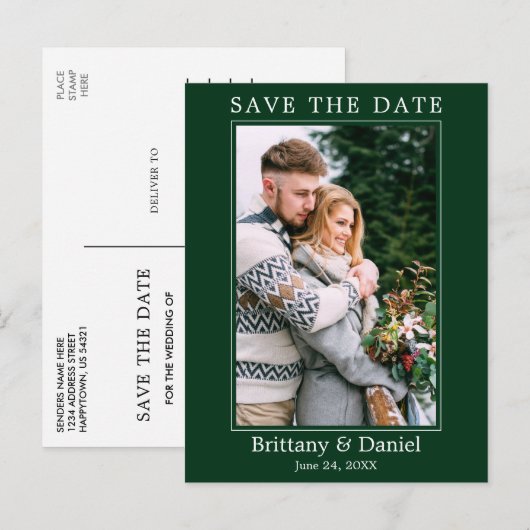 Moderne eenvoudige foto Bewaar de datum Groen Briefkaart (Voorkant / Achterkant)