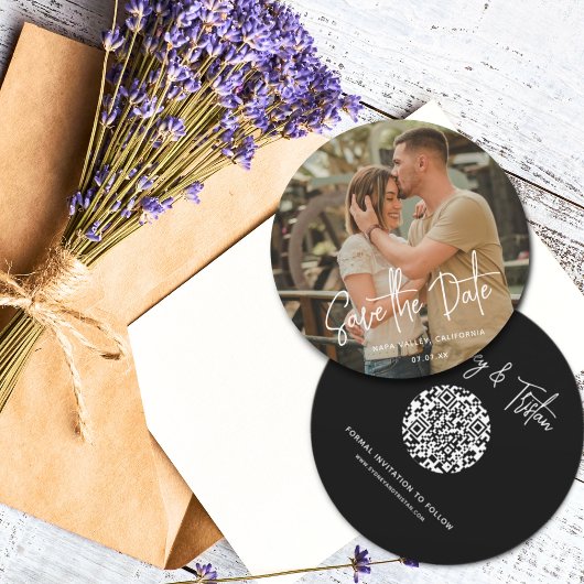 Moderne eenvoudige foto Bewaar de datum QR Code Br Kaart