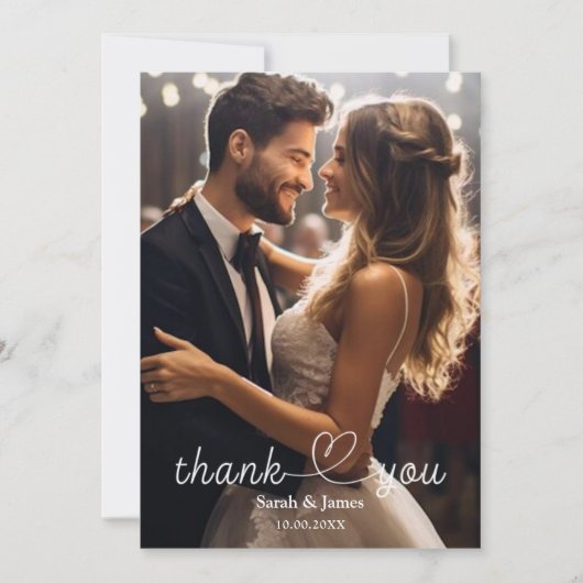 Moderne eenvoudige foto bruiloft Dank u Bedankkaart (Voorkant)