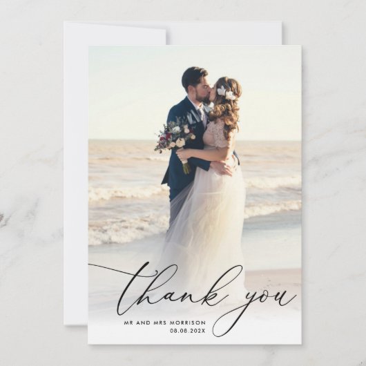 Moderne eenvoudige foto bruiloft Dank u Bedankkaart (Voorkant)