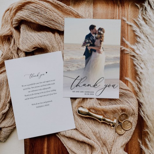 Moderne eenvoudige foto bruiloft Dank u Bedankkaart