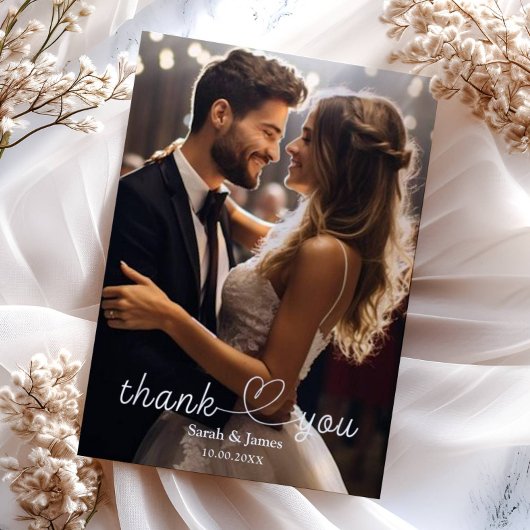 Moderne eenvoudige foto bruiloft Dank u Bedankkaart