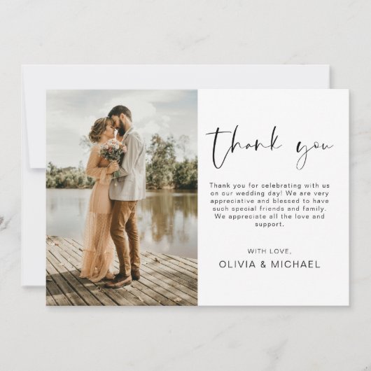 Moderne eenvoudige foto bruiloft elegante dank u k kaart (Voorkant)