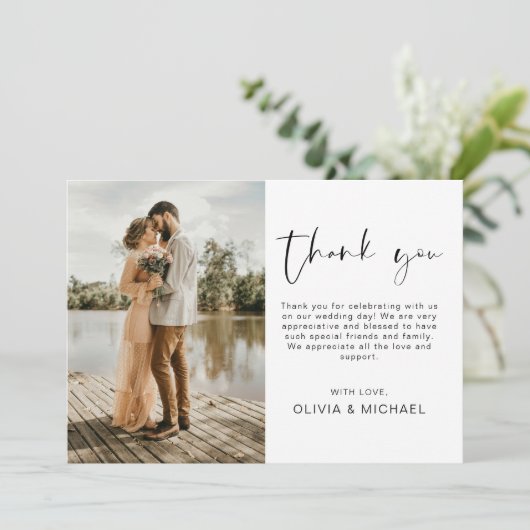 Moderne eenvoudige foto bruiloft elegante dank u k kaart (Staand voorkant)
