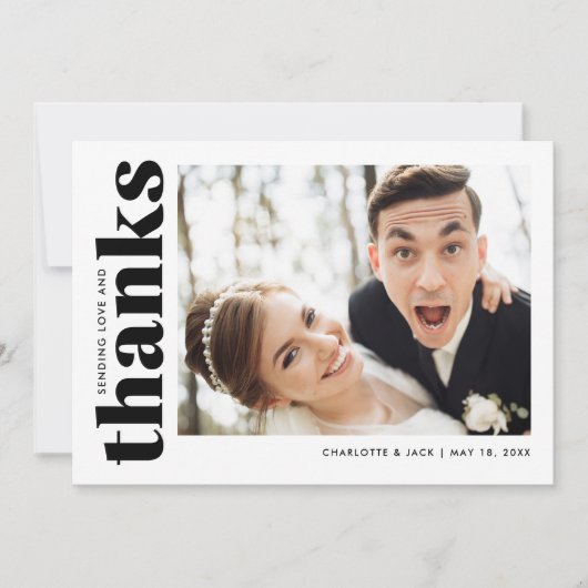Moderne eenvoudige foto-bruiloft - Hartelijk dank Bedankkaart (Voorkant)