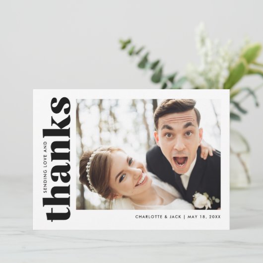 Moderne eenvoudige foto-bruiloft - Hartelijk dank Bedankkaart (Staand voorkant)