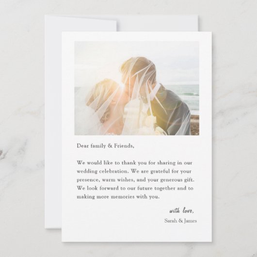Moderne eenvoudige foto-bruiloft - Hartelijk dank Kaart (Achterkant)