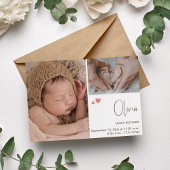 Moderne eenvoudige foto collage hart dank u geboor aankondiging