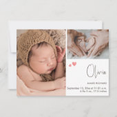 Moderne eenvoudige foto collage hart dank u geboor aankondiging (Voorkant)