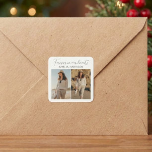 Moderne & Eenvoudige Foto Collage Rouwservice Vierkante Sticker