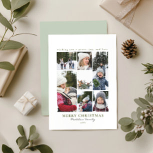 Moderne Eenvoudige Foto Collage van de Kerstfamili Feestdagenkaart