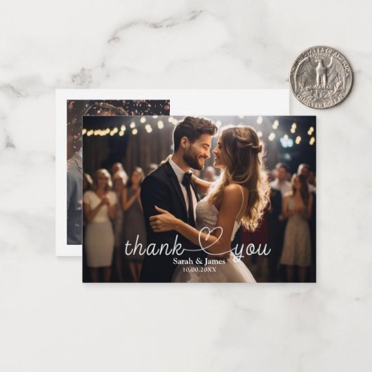 Moderne eenvoudige foto Dank u bruiloft Notitiekaartje (Voorkant / Achterkant in situ)