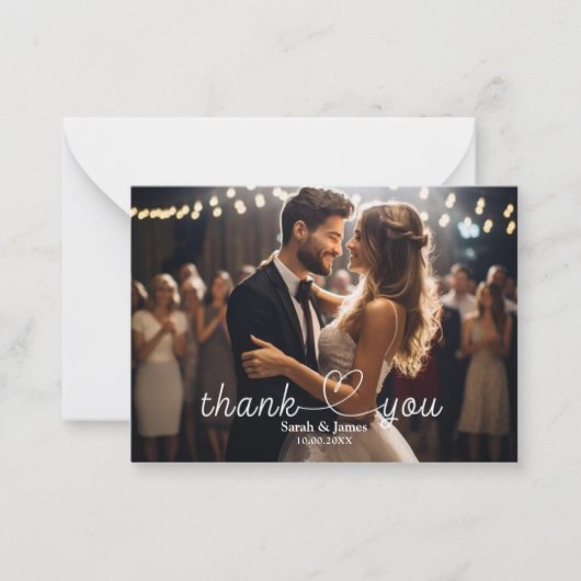 Moderne eenvoudige foto Dank u bruiloft Notitiekaartje (Voorkant)