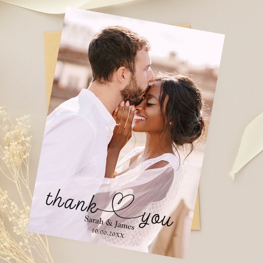 Moderne Eenvoudige Foto Dank U Kalligrafie Trouwen Bedankkaart
