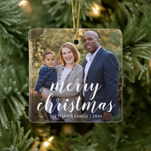 Moderne eenvoudige foto Elegante Kerstmis Keramisch Ornament (Boom)
