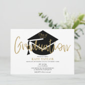 Moderne Eenvoudige Foto Gouden Script Afstudeerfee Kaart (Staand voorkant)