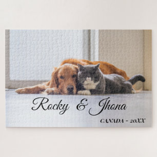 Moderne Eenvoudige Foto HOND EN KAT Legpuzzel