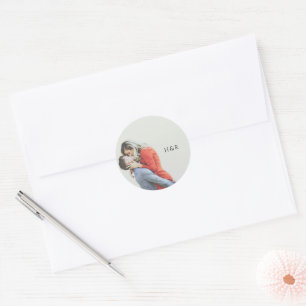 Moderne Eenvoudige Foto Huwelijk Ronde Sticker