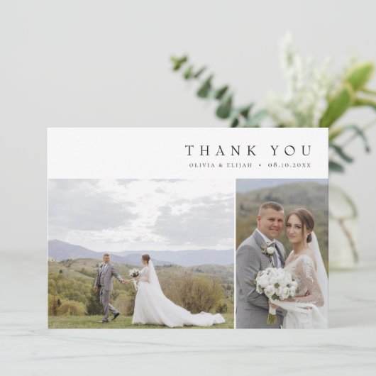 Moderne Eenvoudige Foto Huwelijk W Note 3 Foto's Bedankkaart (Staand voorkant)