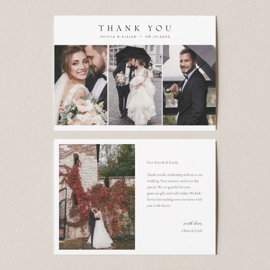 Moderne Eenvoudige Foto Huwelijk W Note Multiphoto Bedankkaart