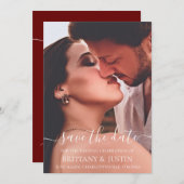 Moderne, eenvoudige foto in wit script save the date (Voorkant / Achterkant)